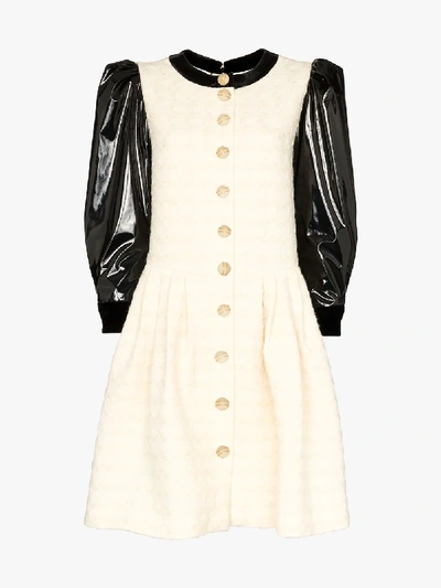 Shop Gucci Vinyl Sleeve Flared Mini Dress In White