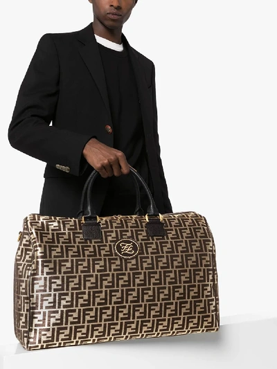 Shop Fendi Black And Gold Mania Weekend Holdall