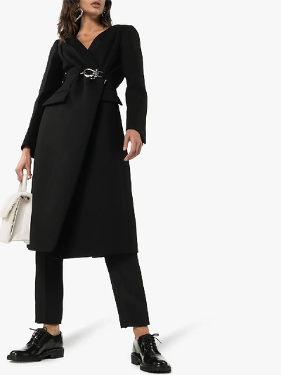 Shop Prada Off-the-shoulder Long Wool Coat In Black