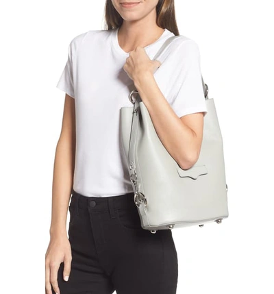 Shop Rebecca Minkoff Utility Convertible Leather Bucket Bag In Perla