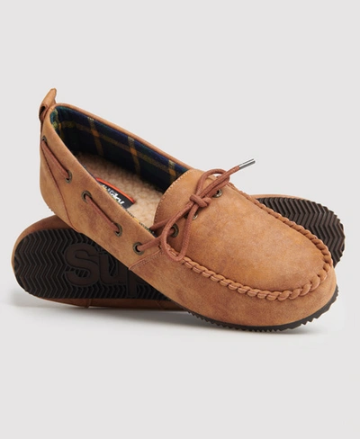 Shop Superdry Clinton Moccasin Slippers In Tan