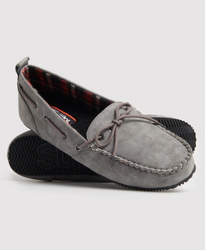 Shop Superdry Clinton Moccasin Slippers In Grey