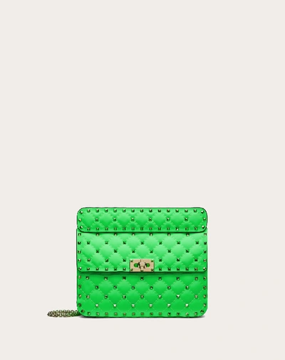 Shop Valentino Garavani Medium Rockstud Spike Fluo Calfskin Leather Bag In Fluorescent Green