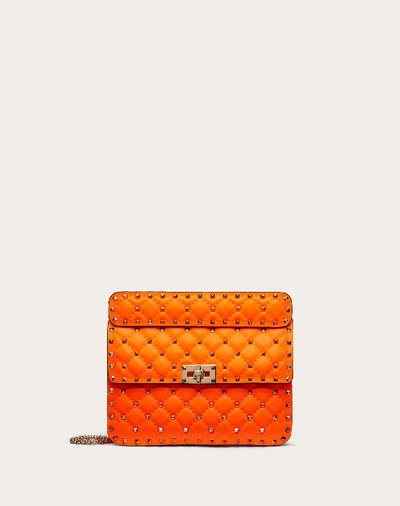 Shop Valentino Garavani Medium Rockstud Spike Fluo Calfskin Leather Bag In Florescent Orange