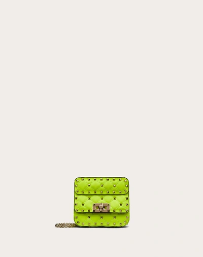 Shop Valentino Garavani Micro Rockstud Spike Fluo Calfskin Leather Bag In Lime