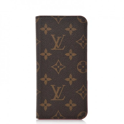 Pre-owned Louis Vuitton Folio Case Iphone 7/8 Plus Monogram Rose Pink Lining