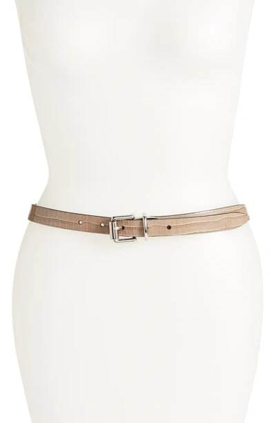 Shop Rebecca Minkoff Reversible Leather Skinny Belt In Sabbia