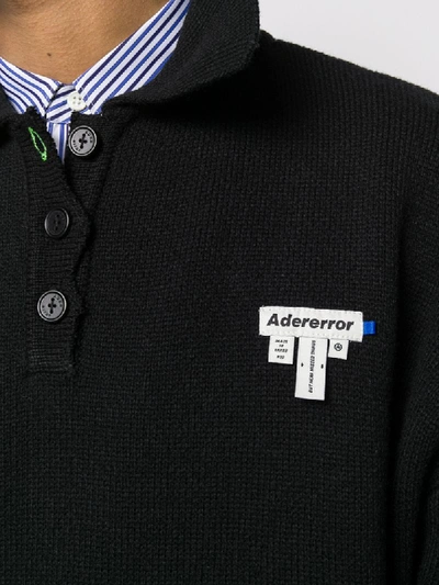 Shop Ader Error Logo Patch Collared Sweater In Black