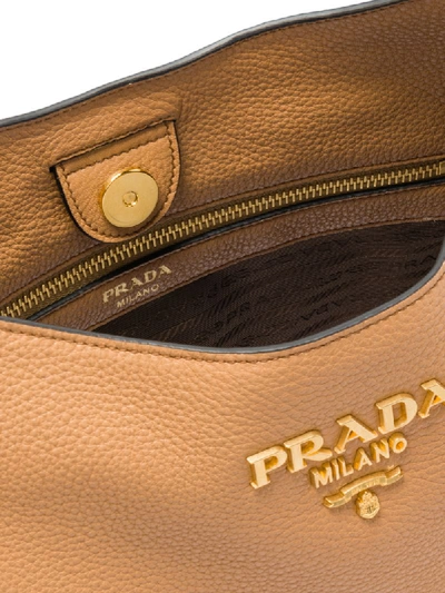 Shop Prada Large Logo Shoulder Bag In Neutrals