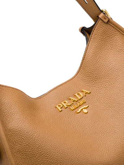 Shop Prada Large Logo Shoulder Bag In Neutrals