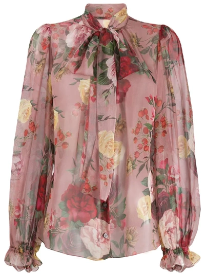 Shop Dolce & Gabbana Baroque Rose Print Blouse In Pink