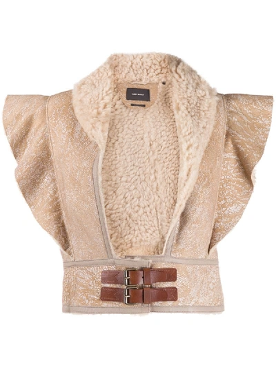 Shop Isabel Marant Cropped Ruffled Sleeve Jacket In Ecru