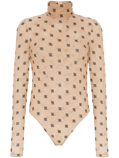 Shop Fendi Karligraphy Monogram Turtleneck Bodysuit In F18dt Neutrals