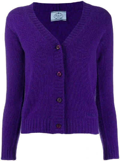 Shop Prada V-neck Cardigan In Purple