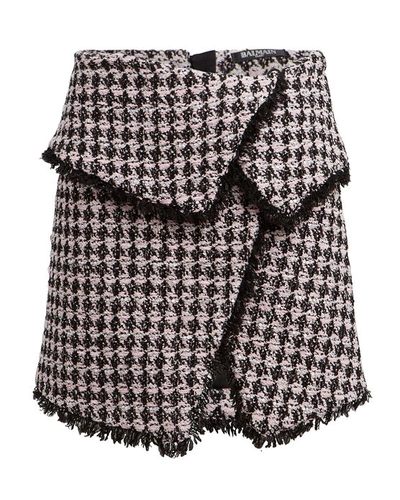 Shop Balmain Tweed Wrap Mini Skirt