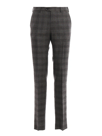 Shop Etro Prince Of Wales Wool Trousers In Grey