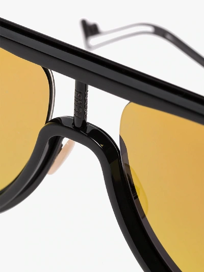 Shop Fendi Yellow Cutout Aviator Sunglasses In Black