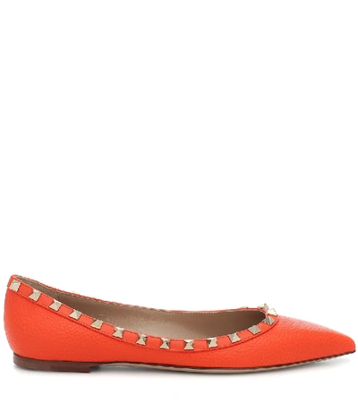 Shop Valentino Garavani Rockstud Leather Ballet Flats In Orange