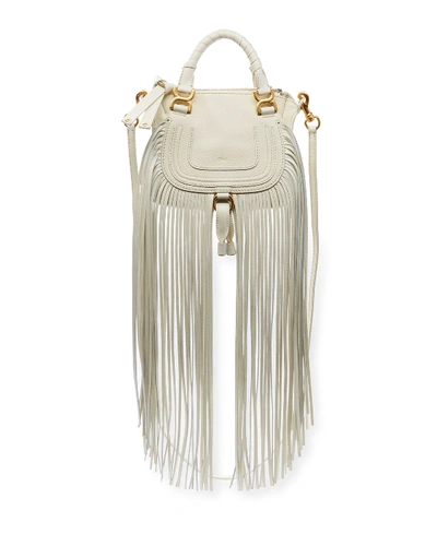 Shop Chloé Marcie Mini Fringe Double-carry Satchel Bag In White