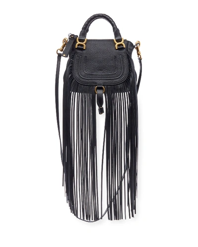 Shop Chloé Marcie Mini Fringe Satchel Bag In Black