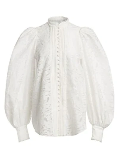 Shop Acler Montana Balloon-sleeve Embroidery Blouse In Ivory