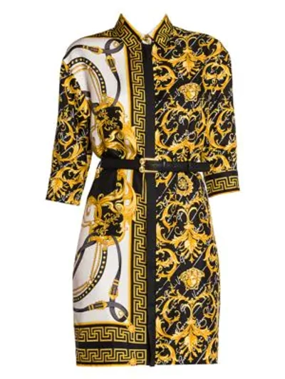 Shop Versace Rodeo Queen Printed Shirtdress In White Multi