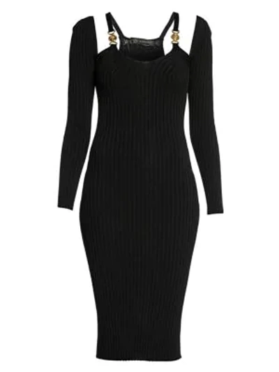 Shop Versace Ribbed Cold-shoulder Cutout Dress In Black