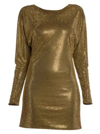Shop Versace Allover Studded Long-sleeve Mini Dress In Black Gold