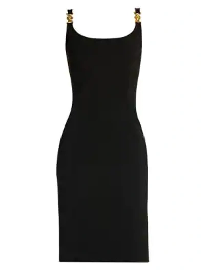 Shop Versace Compact Sleeveless Jersey Fitted Midi Dress In Black