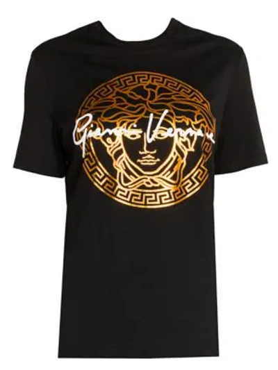 Shop Versace Signature Medusa Logo Tee In Black Gold