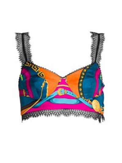 Shop Versace Rodeo Pop Silk Printed Bra In Red Multi