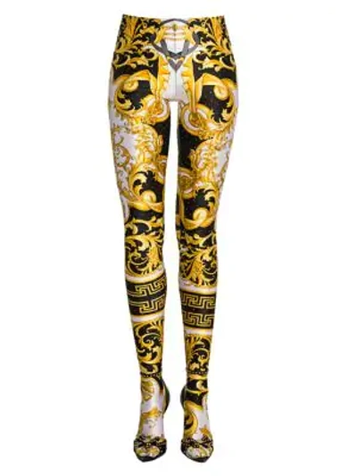 Shop Versace Rodeo Queen Hotfix Studded Leggings In White Multi