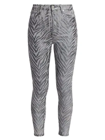 Shop 7 For All Mankind Metallic Zebra Print Coated High-rise Skinny Jeans In Grey Metallic Zebra