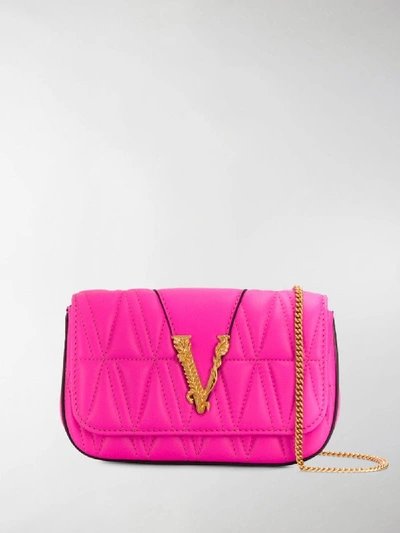 Shop Versace Quilted Virtus Mini Bag In Pink