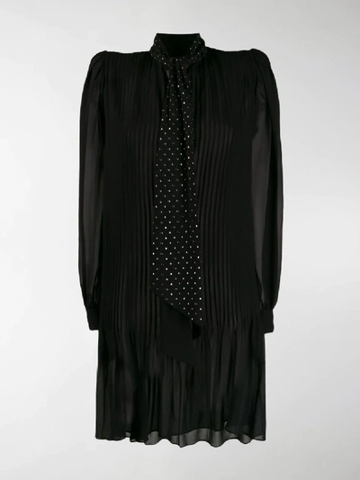 Shop Saint Laurent Embellished Neck Tie Short Dress In Black