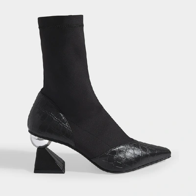 Shop Yuul Yie Stella Sock Boots In Black Croc Embossed Leather And Span Fabric