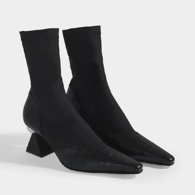 Shop Yuul Yie Stella Sock Boots In Black Croc Embossed Leather And Span Fabric