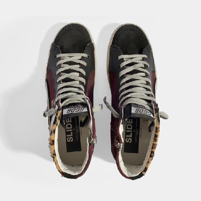 Shop Golden Goose Slide Sneakers In Leopard Printed Suede And Fuschia Star