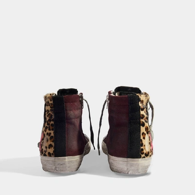 Shop Golden Goose Slide Sneakers In Leopard Printed Suede And Fuschia Star