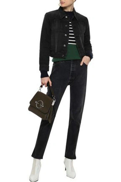 Shop Current Elliott Current/elliott Woman The Baby Trucker Cropped Studded Denim Jacket Black