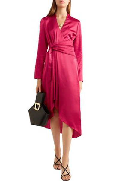 Shop Equipment Adisa Asymmetric Wrap-effect Satin Dress In Crimson
