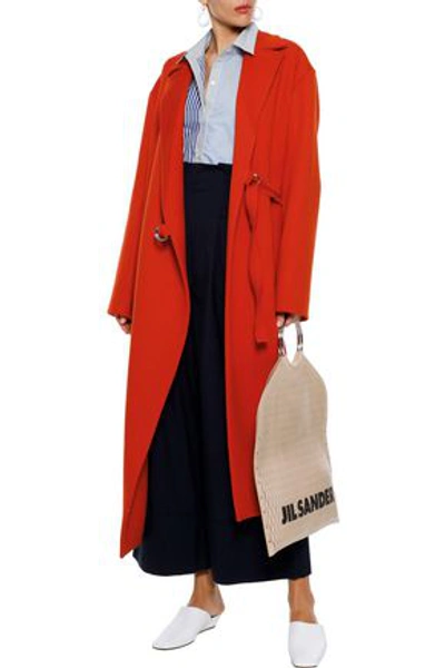 Shop Jil Sander Brushed Wool-blend Twill Wrap Coat In Red