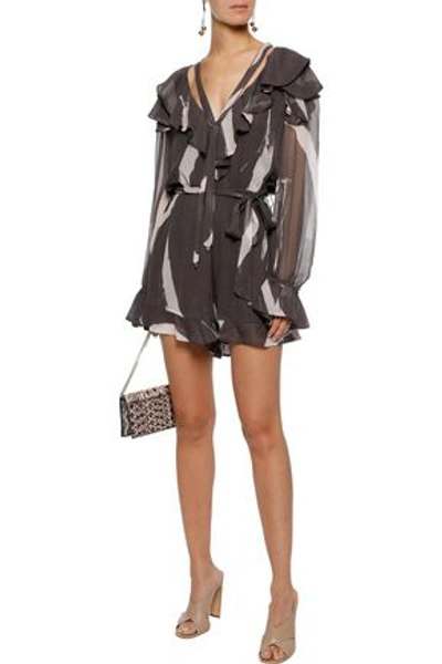 Shop Zimmermann Woman Painted Heart Cascade Printed Silk-georgette Playsuit Charcoal