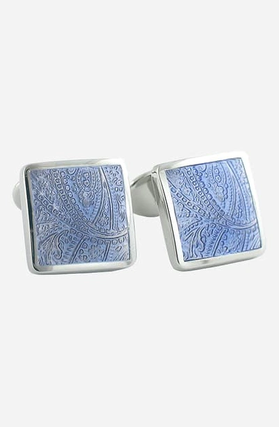 Shop David Donahue Sterling Silver Cuff Links In Silver / Blue