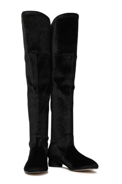 Shop Stuart Weitzman Velvet Over-the-knee Boots In Black