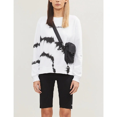 Shop Calvin Klein Brand-print Stretch-cotton Cycling Shorts In Ck Black