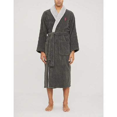 Shop Polo Ralph Lauren Logo-embroidered Cotton-towelling Dressing Gown In Chrcl Grey