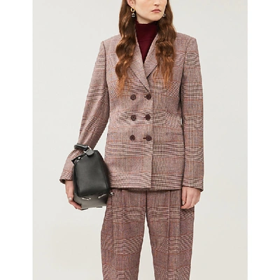 Shop Stella Mccartney Checked Double-breasted Stretch-wool Blend Blazer In Burgundy