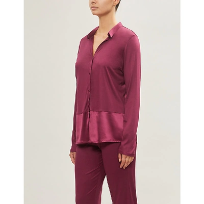 Shop Hanro Grand Central Satin-trim Modal And Silk-blend Pyjama Top In Bohemian Pink