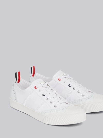 Shop Thom Browne Brogued Lo-top Canvas Trainer In White